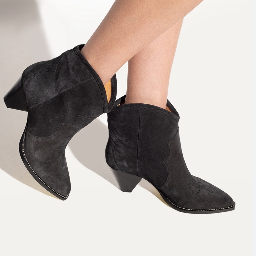 New Isabel Marant Darizo Faded Black Suede Western Boots Size 38